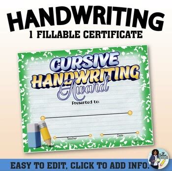 Cursive Handwriting Certificate Editable By Dp Sharpe Tpt