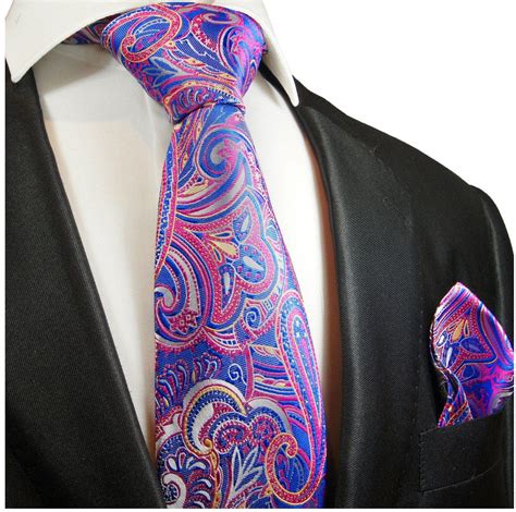 Extra Long Blue And Pink Paisley Silk Tie And Pocket Square Silk Ties