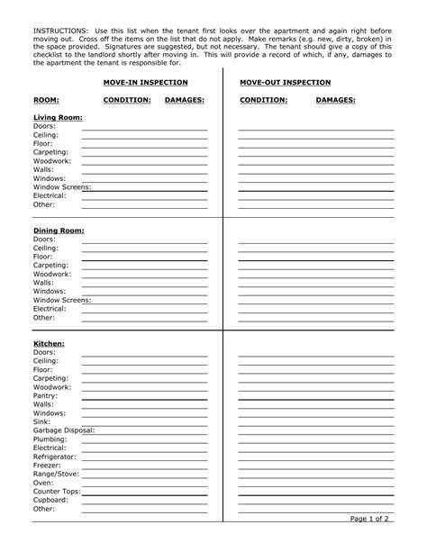 Move Inmove Out Inspection Sheet Template Download Printable Pdf