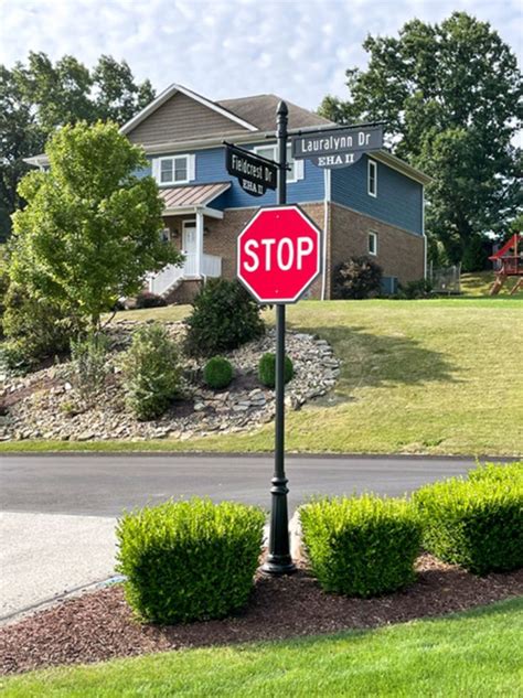 Decorative Classic Double Street Name Stop Sign Pole In Hoa Outdoor