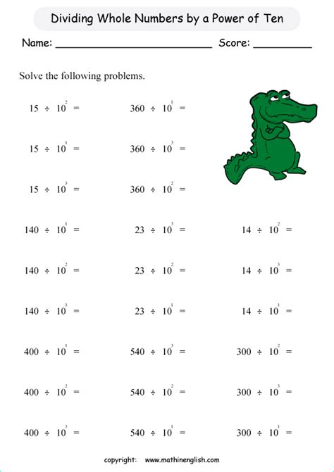 Divide Whole Numbers By Powers Of Ten Great Math Worksheet For