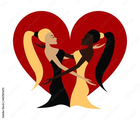 Beautiful Lesbian Couple Girls In Love With Heart Isolated Icon Lgbt Vector Illustration
