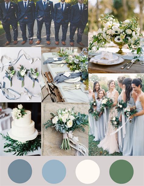 Shades Of Dusty Blue Ivory And Greenery Wedding Wedding Theme Colors