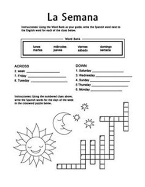 Welcome to the greatest crossword spanish puzzle free easy game for the entire family! ¿Cuándo? is a Crossword Puzzle worksheet which helps students practice Spanish vocabulary for ...