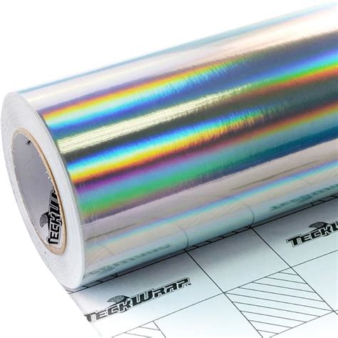 Teckwrap 24x 55 Glossy Silver Holographic Chrome Vinyl Wrap Rainbow