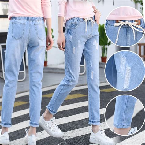 Elastic Waist Big Yards Jeans Female 2019 New Easing Students Joker