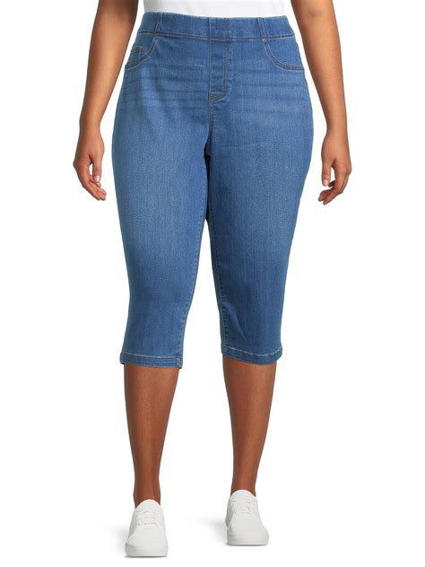 terra and sky women s plus size stretch pull on denim capris