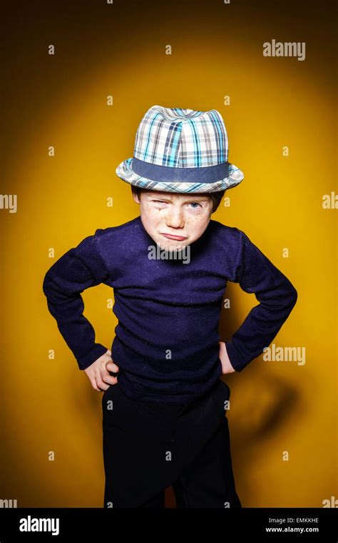 Red Haired Expressive Preschooler Boy Close Up Emotional Portrait