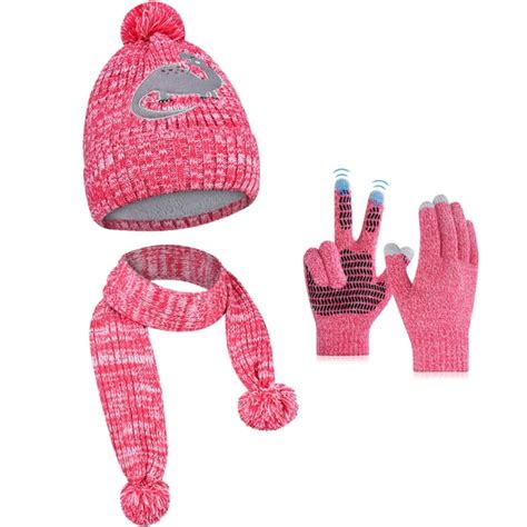Girls Hat Scarf And Glove Set Kids Knit Beanie Hat And Gloves Winter Set