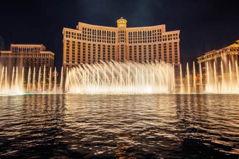 The Fountains Of Bellagio At Night In Las Vegas Editorial Stock Photo