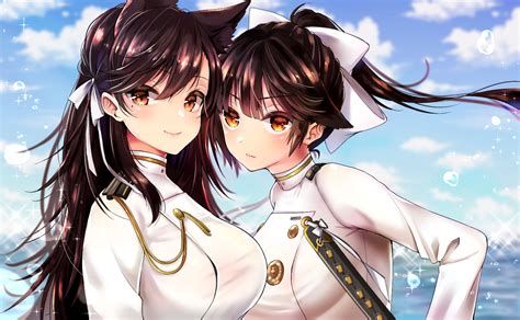 2girls Aliasing Animal Ears Anthropomorphism Atago Azur Lane Azur