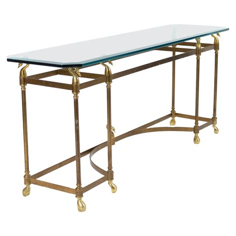 Hollywood Regency Style Console Table In Walnut And Brass For Sale At