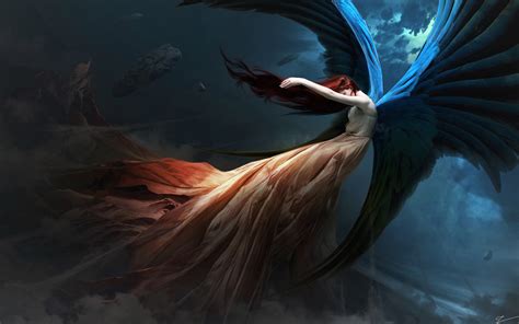 Fantasy Angel Redhead Wings Hd Artist K Wallpapers Images Backgrounds Photos And Pictures