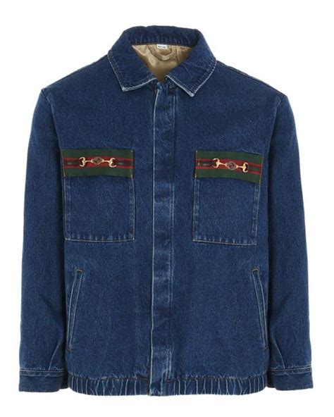 Gucci Washed Denim Jacket With Web In Blue For Men Save 36 Lyst