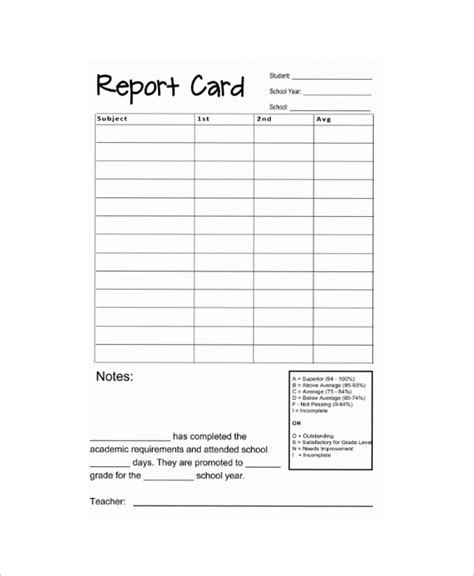 Free Printable Report Card Template