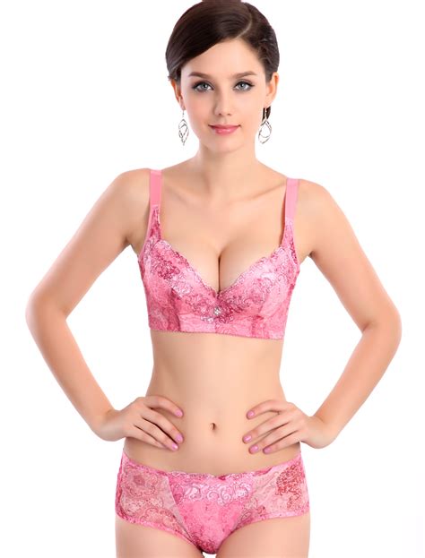 Artwork Removable Brocade Pink Sexy Bra Set For Women Milanoo