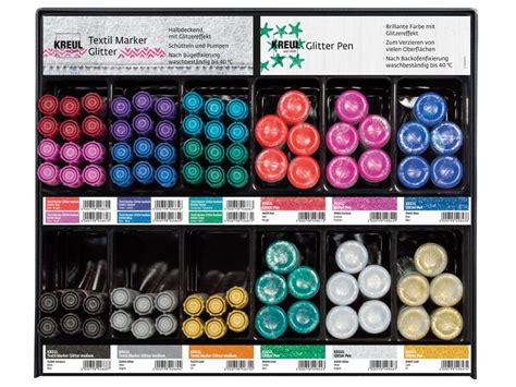 Display Marker Pentru Textile Kreul Glitter și Glitter Pen Aperta
