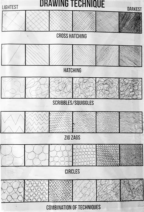 Example Of Drawing Techniques Grid Art Worksheets Drawing Techniques
