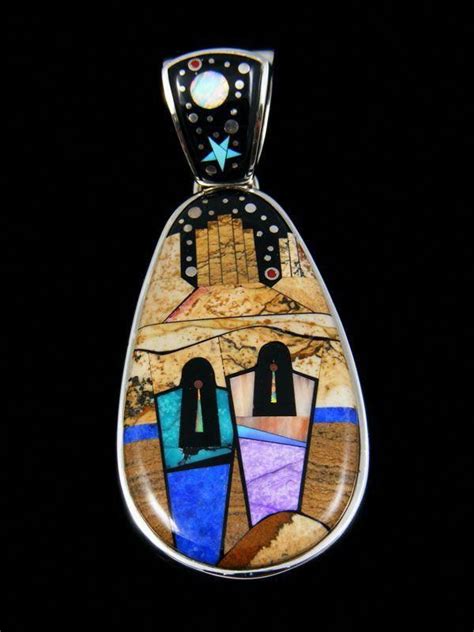 Native American Indian Inlay Jewelry Pendants By Calvin Begay