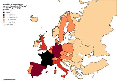 Countries of Europe by the number of mentions of 