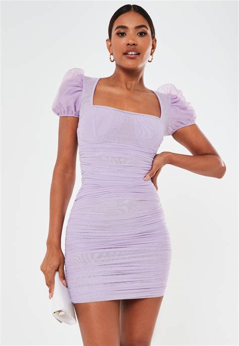 Check spelling or type a new query. Lilac Mesh Puff Sleeve Ruched Mini Dress | Missguided ...