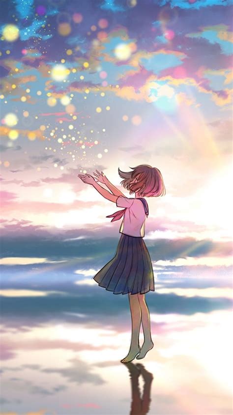 Outdoor Colorful Sky Sunset Original Anime Girl