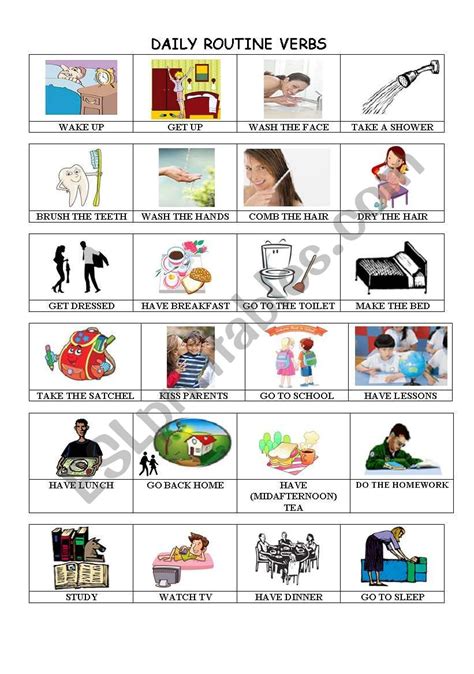 Daily Routines Verbs Worksheet Daily Routine Verbs Activity Francis