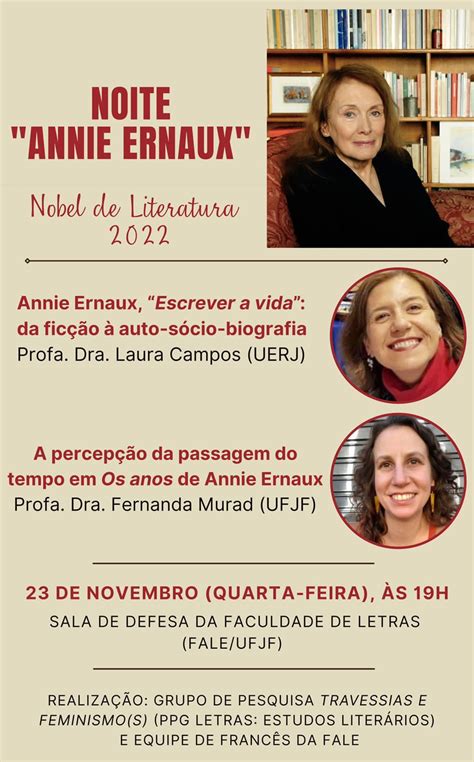 Evento Noite Annie Ernaux Nobel De Literatura 2022 Programa De Pós Graduação Em Letras