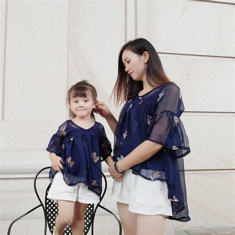 Famli Mother Babe Matching Blouses Summer Family Mom Baby Matching Outfits Mommy Girl Casual
