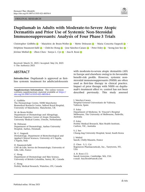 Pdf Dupilumab In Adults With Moderate To Severe Atopic Dermatitis And