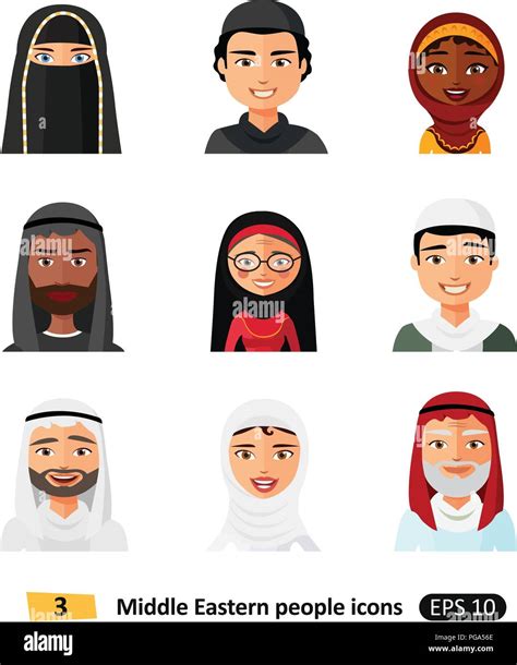 Muslim Arab People Avatars Characters Icons Set In Flat Style Isolated On White Different Arabic