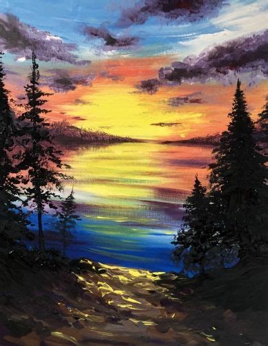 Lovely Lakeside Sunset Painting Art Projects Canvas Art Painting