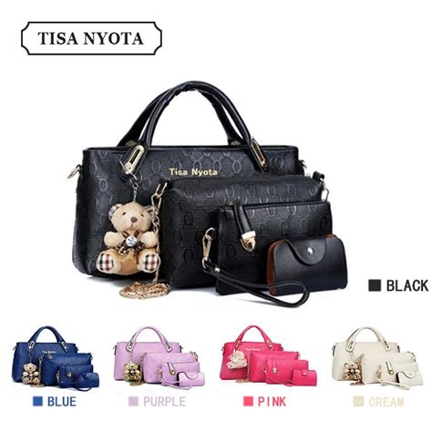Tisa Nyota 4 In 1 Ladies Handbags Pu Leather Bucket Bags With A Bear