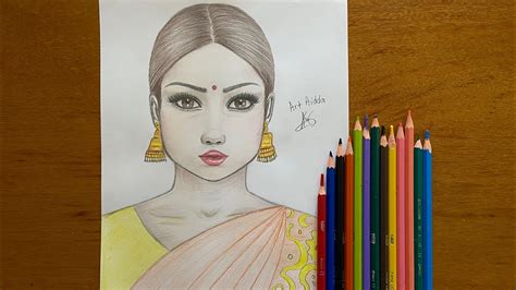 How To Draw A Beautiful Indian Woman Very Easy Pencil Drawing Si Te Vizatojme Nje Indiane Me