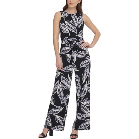 Dkny Womens Printed Crew Neck Jumpsuit