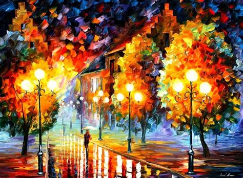 Sunlight Trees Colorful Painting Forest Street Light Park Rain