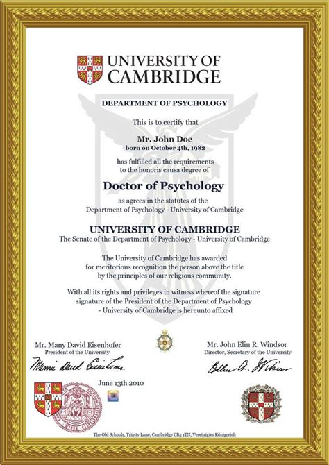 Doctorate Diploma Cambridge Doctor Honorary Title Certificate Honor