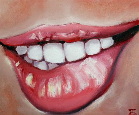 Cheeky Smile Full Lips Mouth Red Portrait Fine Art Oil Painting