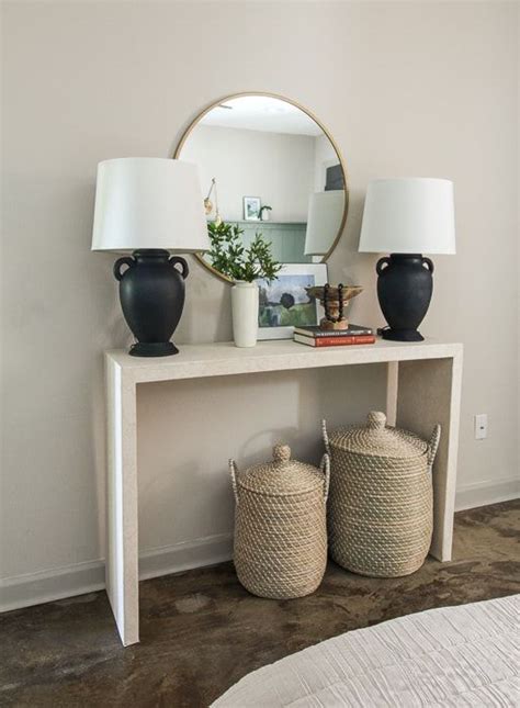 Featuring a subtle block pattern, this concrete inspired wallpaper has an industrial chic look. DIY Faux Concrete Console Table - Savvy Apron in 2020 ...