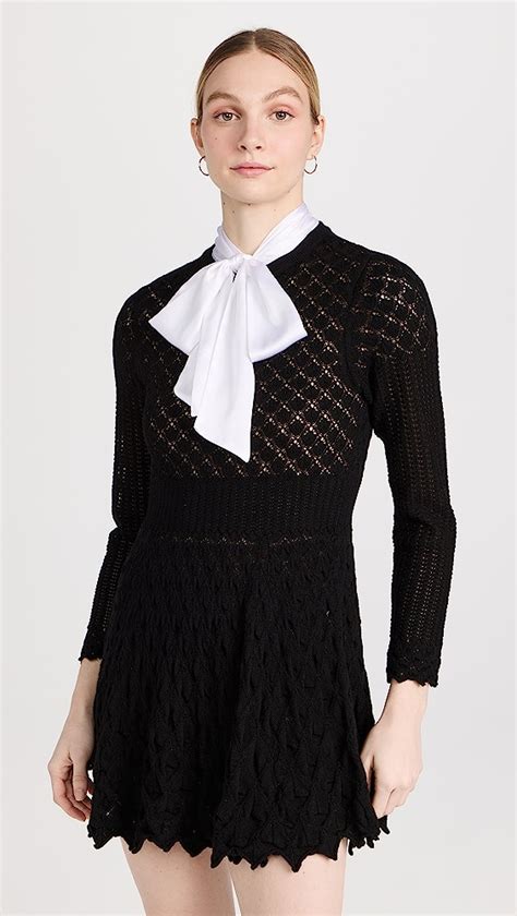 Alice Olivia Gin Pointelle Lace Knit Dress With Bow Shopbop