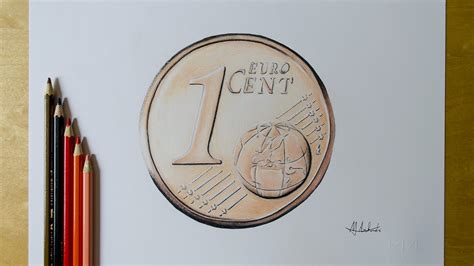Drawing The One Euro Cent Coin Youtube