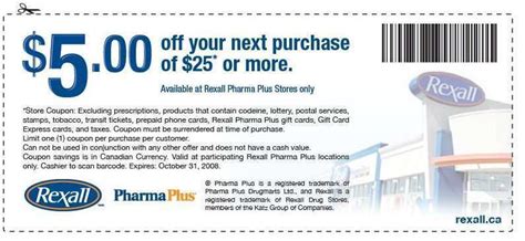 Coupon For 5 Off Your Total Purchase At Rexall Pharma Plus Stores When