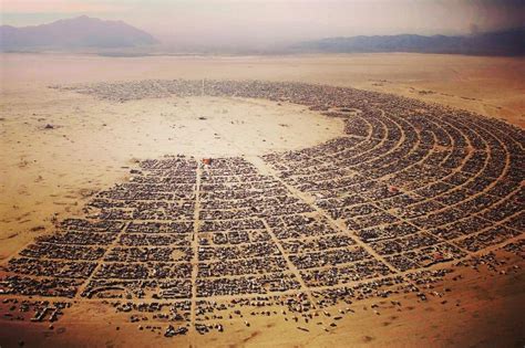 Aerial View Of 45 Thousand People At Burning Man Festival In The Nevada