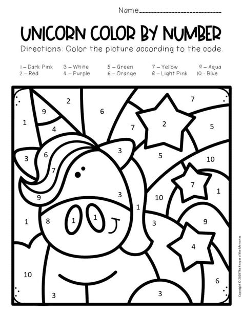 Unicorn Color By Number Free Printable Printable Word Searches