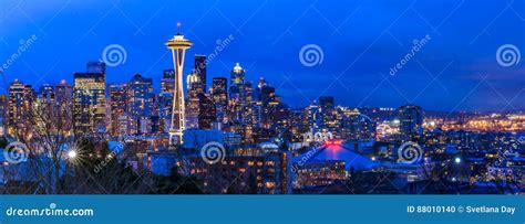 Seattle Skyline Panorama At Sunset From Kerry Park In Seattle Editorial
