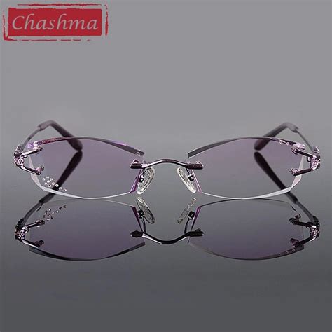 chashma brand eyeglasses diamond trimmed rimless glasses titanium fashionable lady eyeglas