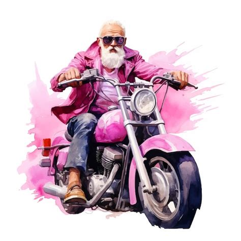 Premium Vector Old Man Riding A Motorcycle Watercolor Painted