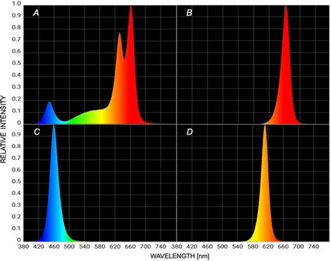 Wavelengths and relative intensity of CK (mixed color LED light), RL... | Download Scientific ...
