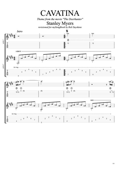 My wife and i are using the tunes for duets with mandolin and guitar. Cavatina by Stanley Myers - Guitar Duet Guitar Pro Tab ...