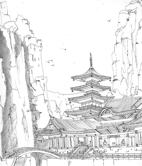 Chinese Temple Sketch At Explore Collection Of